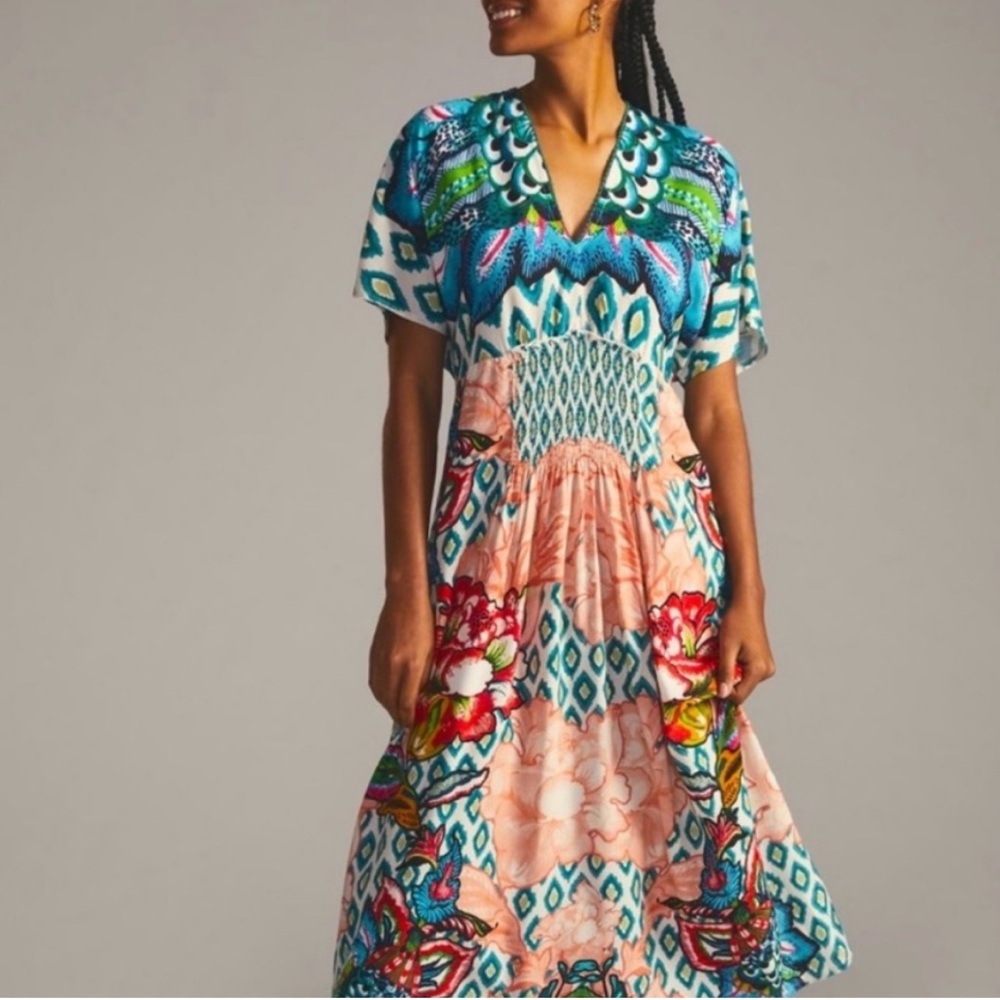 NWT Anthropologie maxi dress Bl^nk London CORAL/CORA Bohemian One Size Fits Most - Picture 5 of 9